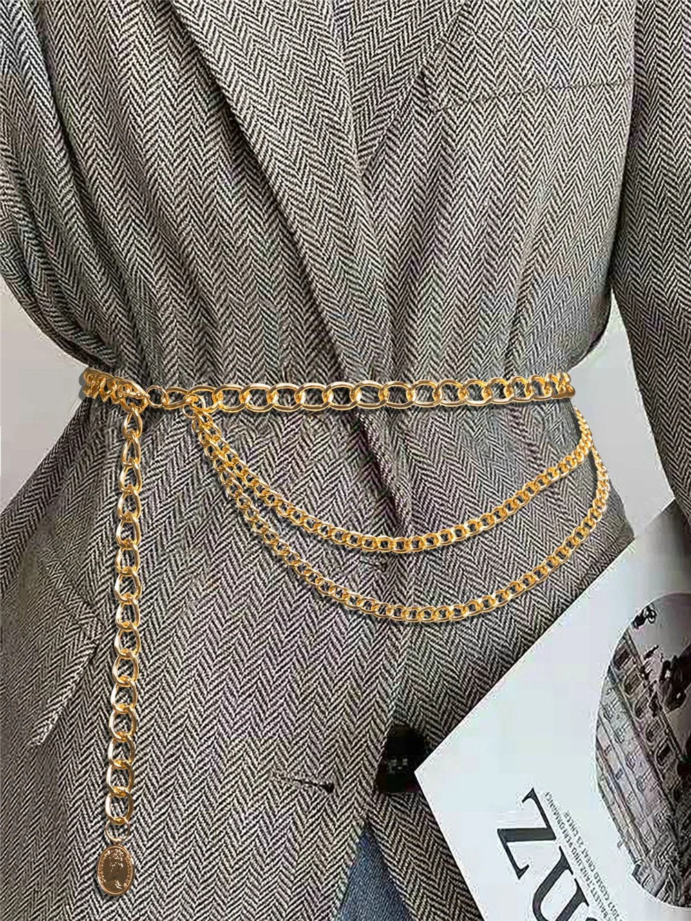 Fashion draped metal waist chain belt