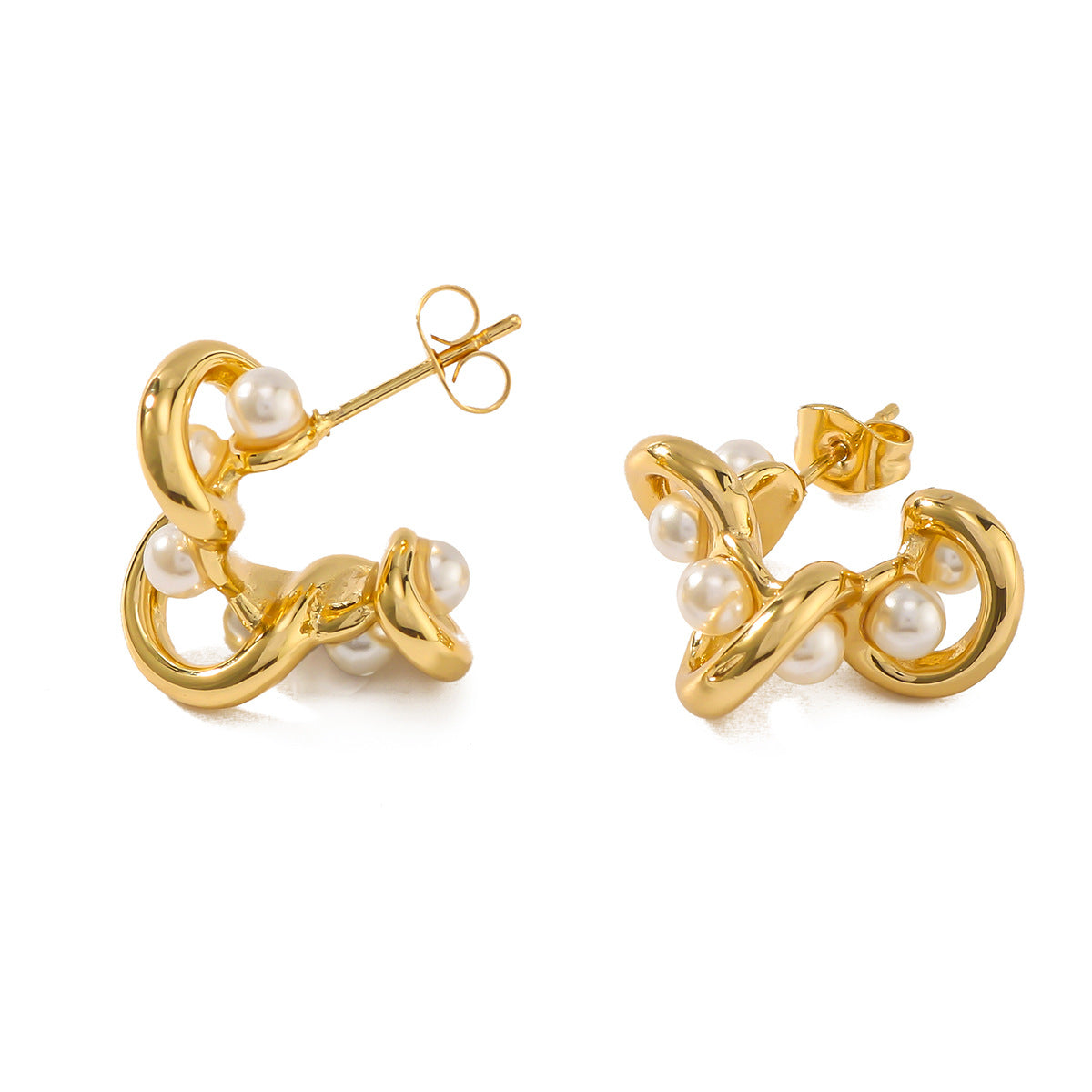 IG Style Pearl Irregular Knot Bowknot Crown Geometric U-Shape Stainless Steel Electroplating Earrings