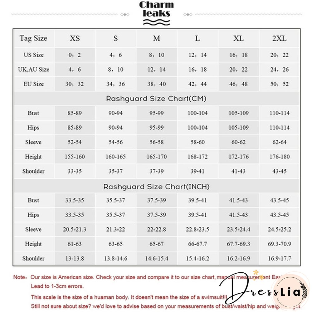 Charmleaks Womens Long-Sleeve Rashguard One-Piece Swimsuit Swimwear Surfing Top Rash Guard