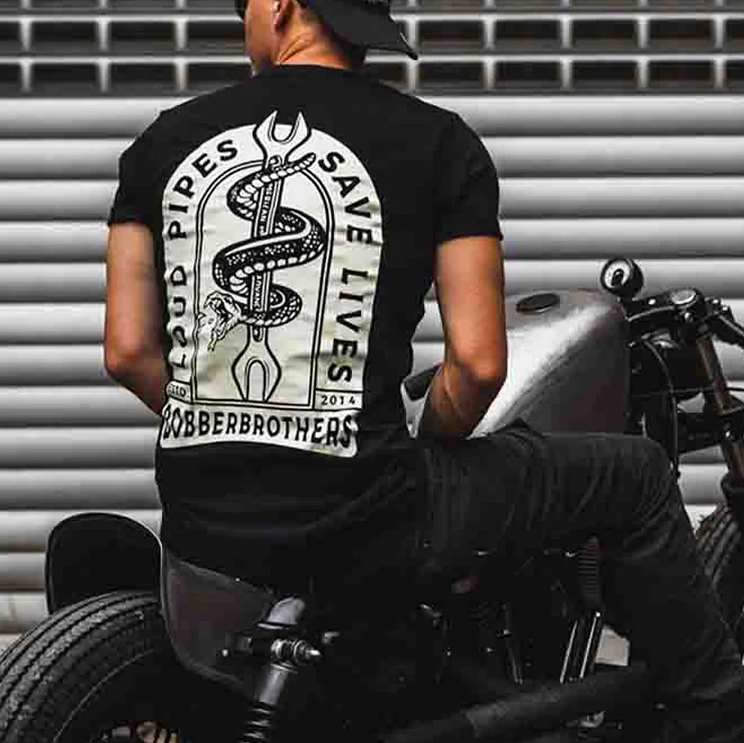 Urban Backwoods T-shirt Uomo 'Loud Pipes Save Lives' - Jersey Pesante, Regular Fit, Taglie S-5XL