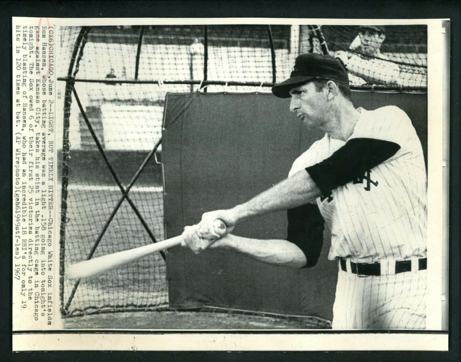 Ron Hansen batting practice 1967 Press Photo Poster painting Chicago White Sox