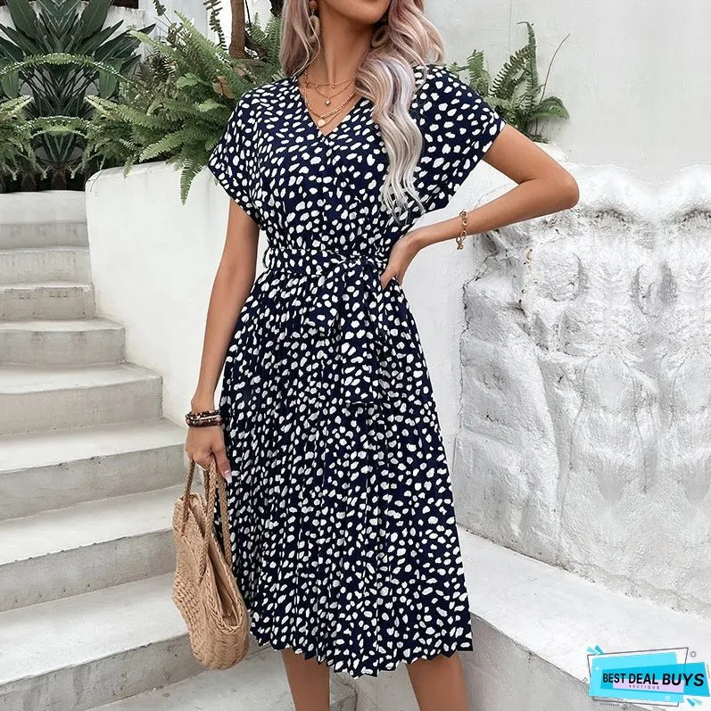 Printed Tie Waist A-Line Dress
