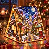 DIY Wooden Diamond Painting Pearl Tent House with Lights, Holiday Tabletop Art Craft Kit with String Lights, Christmas Home Decor Gift