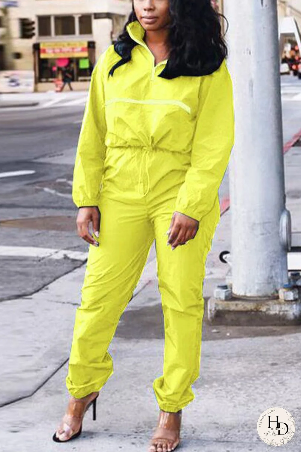 Yellow Casual Polyester Solid Long Sleeve Regular Sleeve Two Pieces
