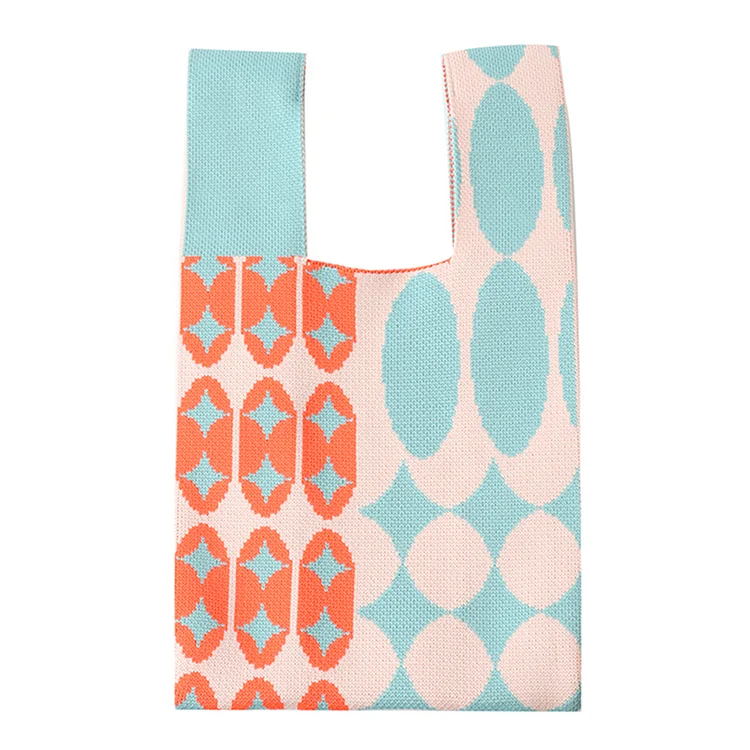 Top-handle Bags Plaid Polka Dot Pattern Women Knitting Purse for Work (Orange)