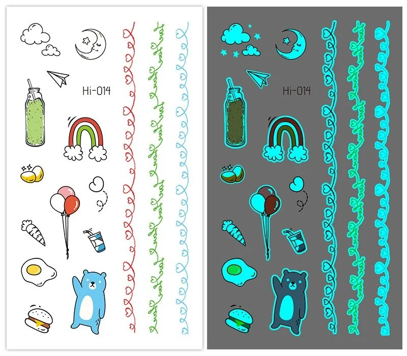 15 kinds Cute Small Blue Light Luminous Temporary Tattoo Face Hand Sticker Party Disposable Noctilucent tatouage temporaire