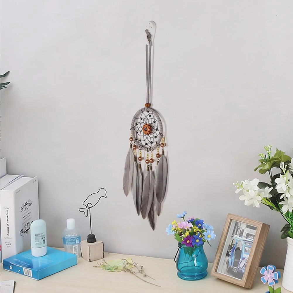 Grey Feathers Beads Pure Handmade Dream Catcher Door Wall Hanging Pendant