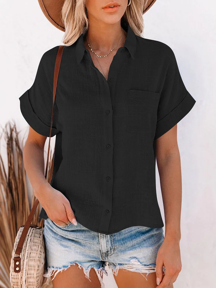 Brownm Cotton Linen Shirt Women Short Sleeves Tops Women's Elegant Blouses Short Sleeve Summer Shirts For Women Casual 2022