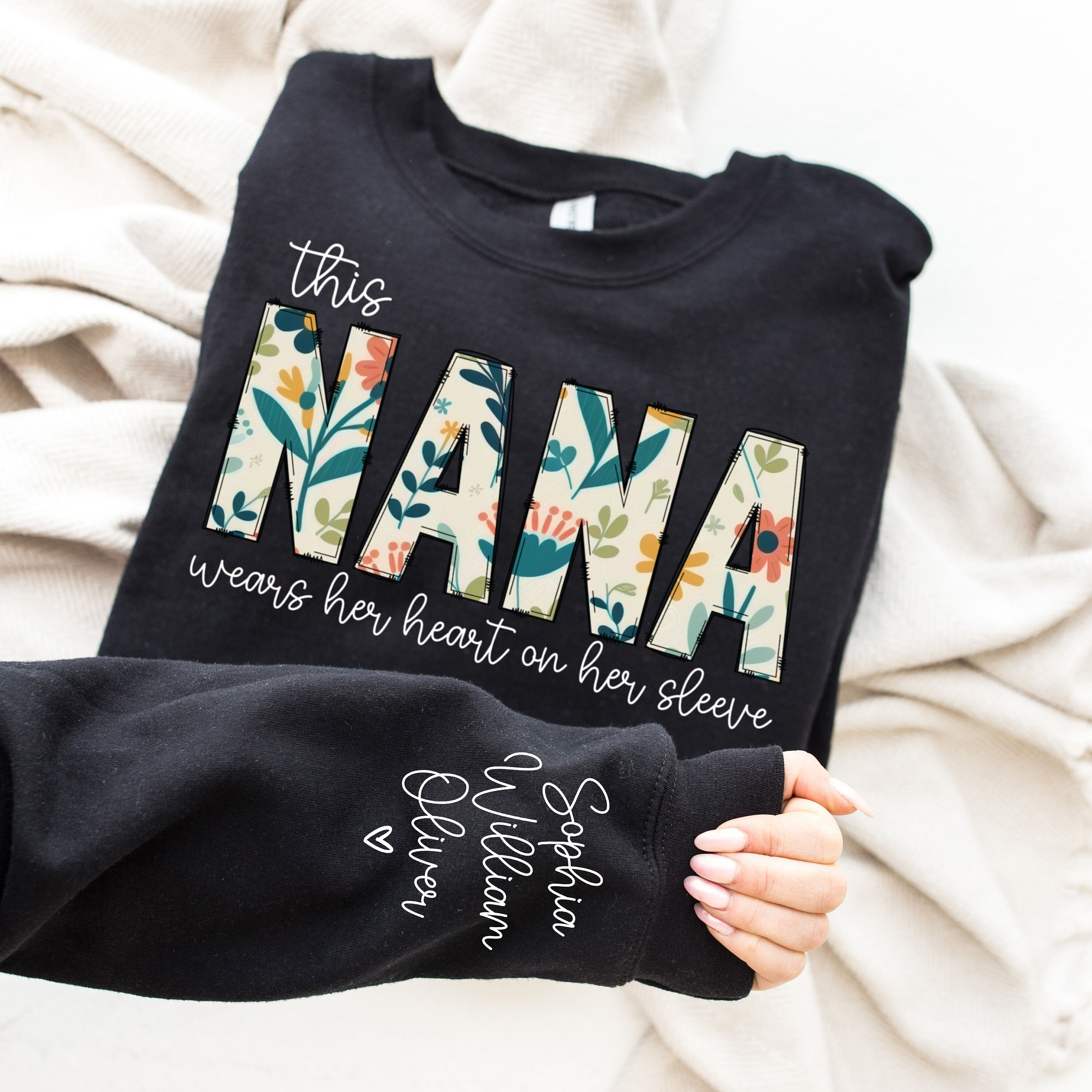 Loveyoufancy Loveyoufancy Custom Sweatshirt for Nana, Christmas Gift for Nana, I Wear My Heart On My Sleeve (Printed style）