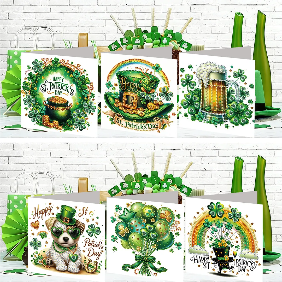 6Pcs Happy St.Patrick Day DIY Diamond Painting Greeting Card Set with Envelopes Diamond Art Handmade Cards for Beginner Adult Holiday Gifts