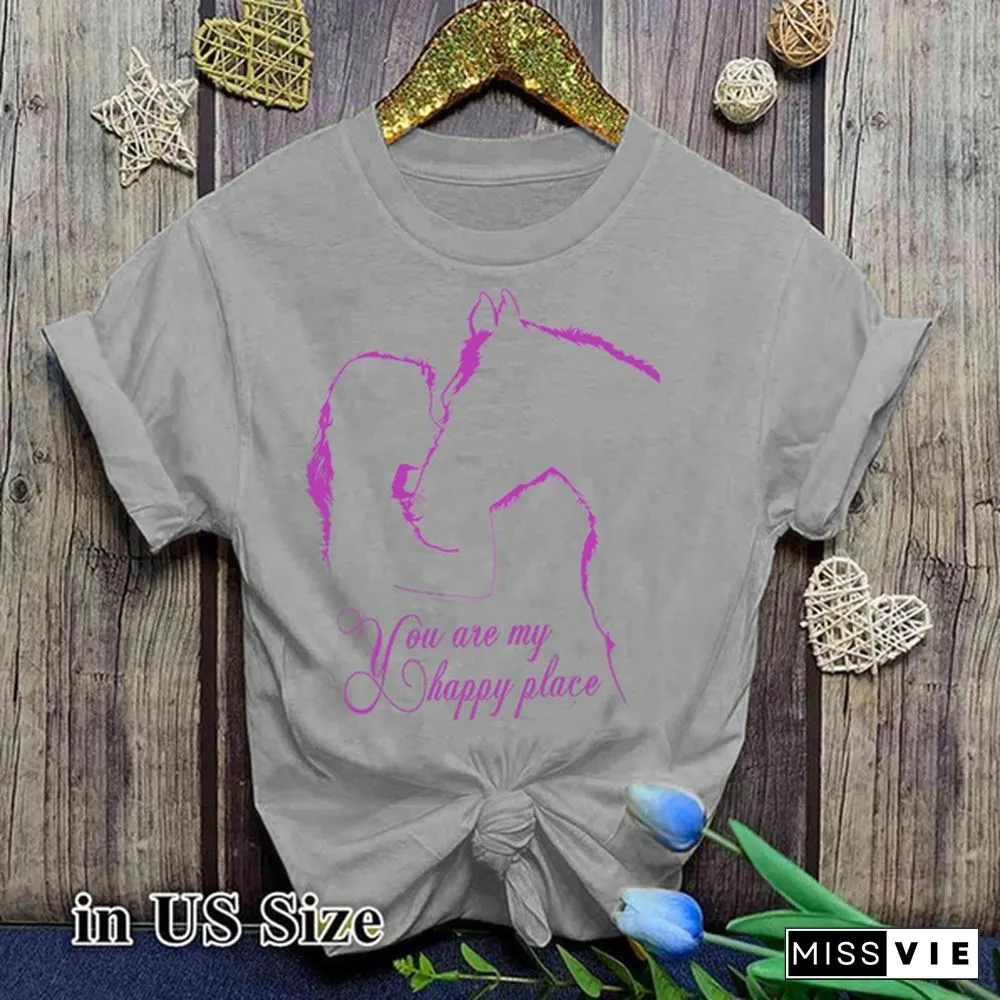 Horse Riding Lovers Horse You Are My Happy Place Black T Shirt Women Clothes S-3Xl Comfy