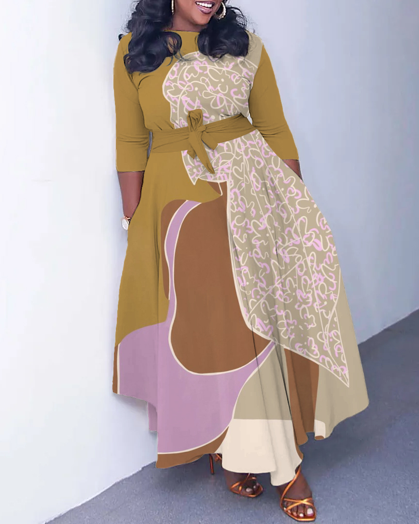 Sexy Vacation Girl Art Long Sleeve Pockets Maxi Dress