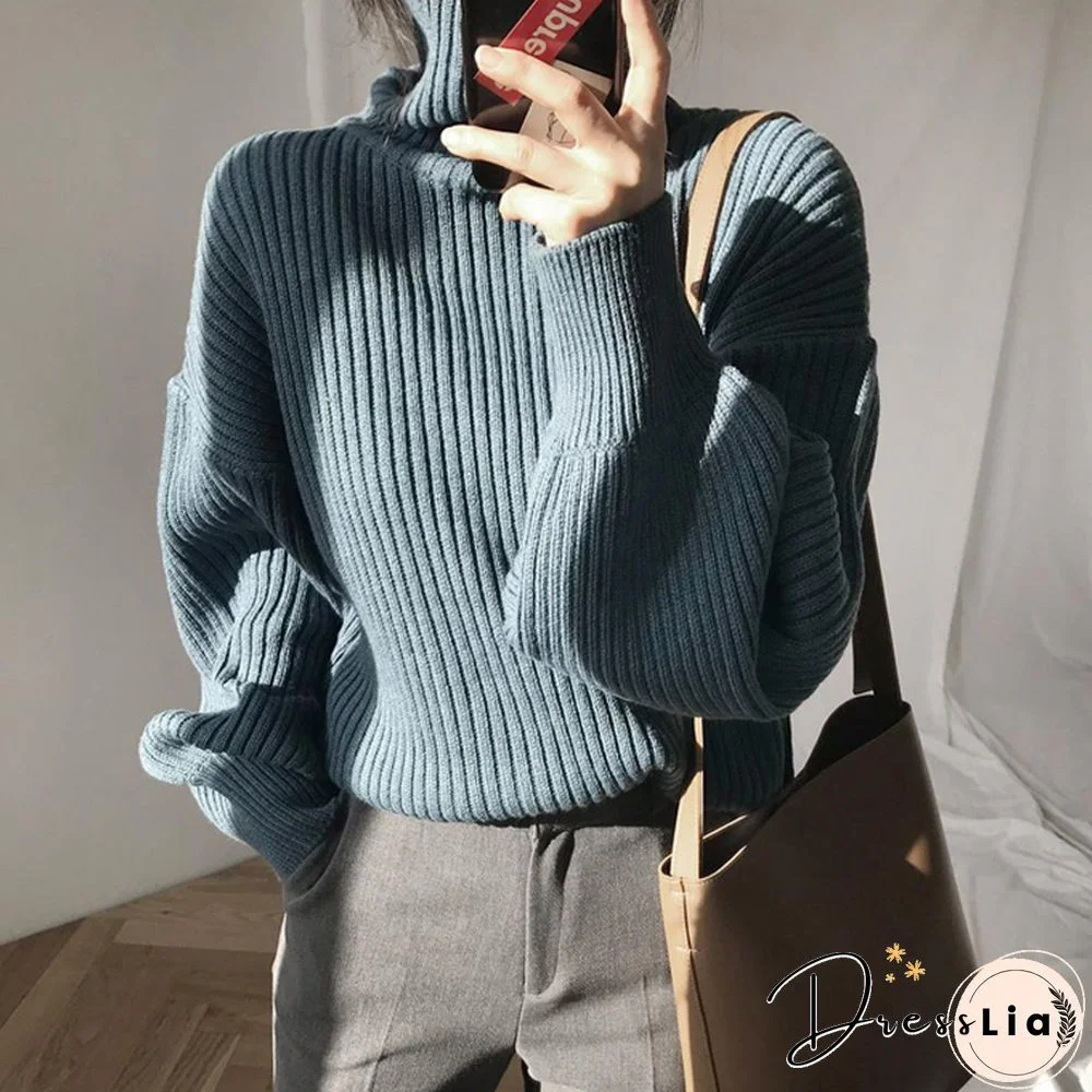 Winter Elegant Brown Sweater Women Keep Warm Black Knit Sweater Loose Casual Jumpers Korean Street Blue Lady Clothes New