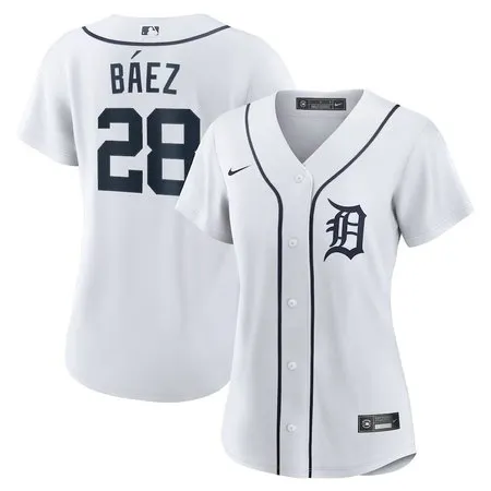 Women's Detroit Tigers #28 Javier Baez  White Home Replica Player Jersey