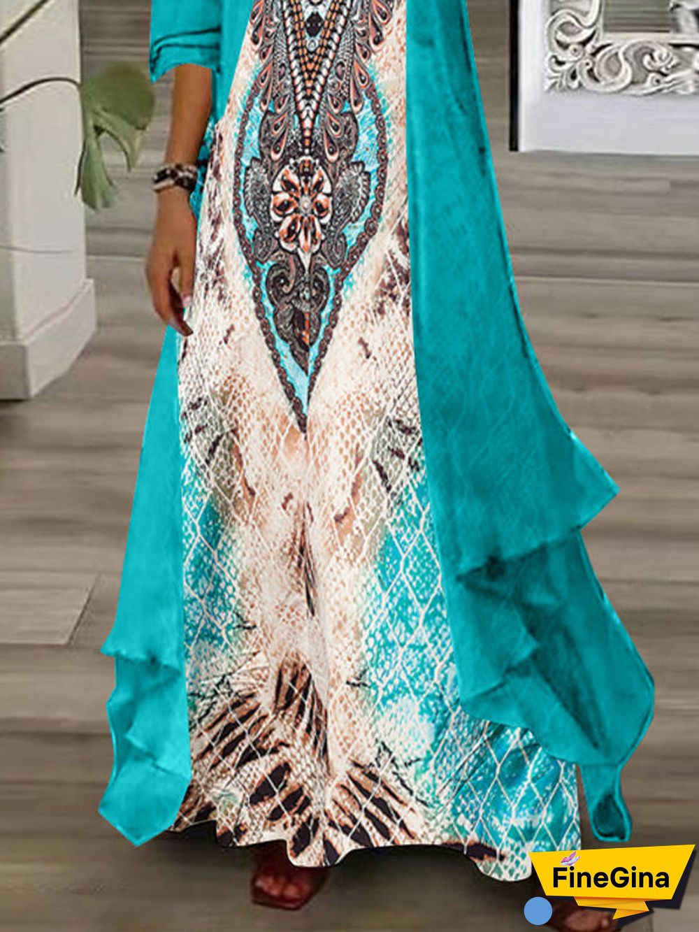 Women Half Sleeve V-neck Graphic Printed Two-Piece Maxi Dress