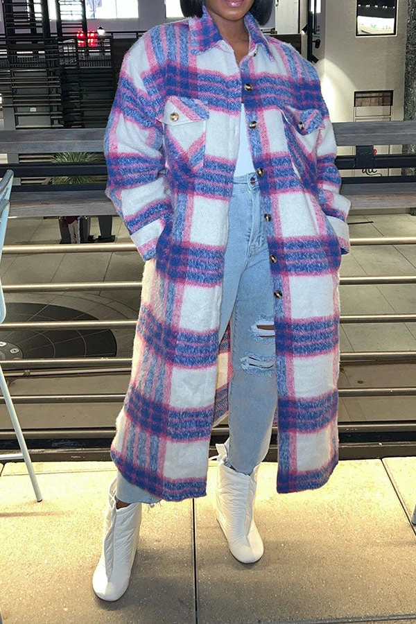 Plaid Turndown Collar Classic Single Breasted Coat