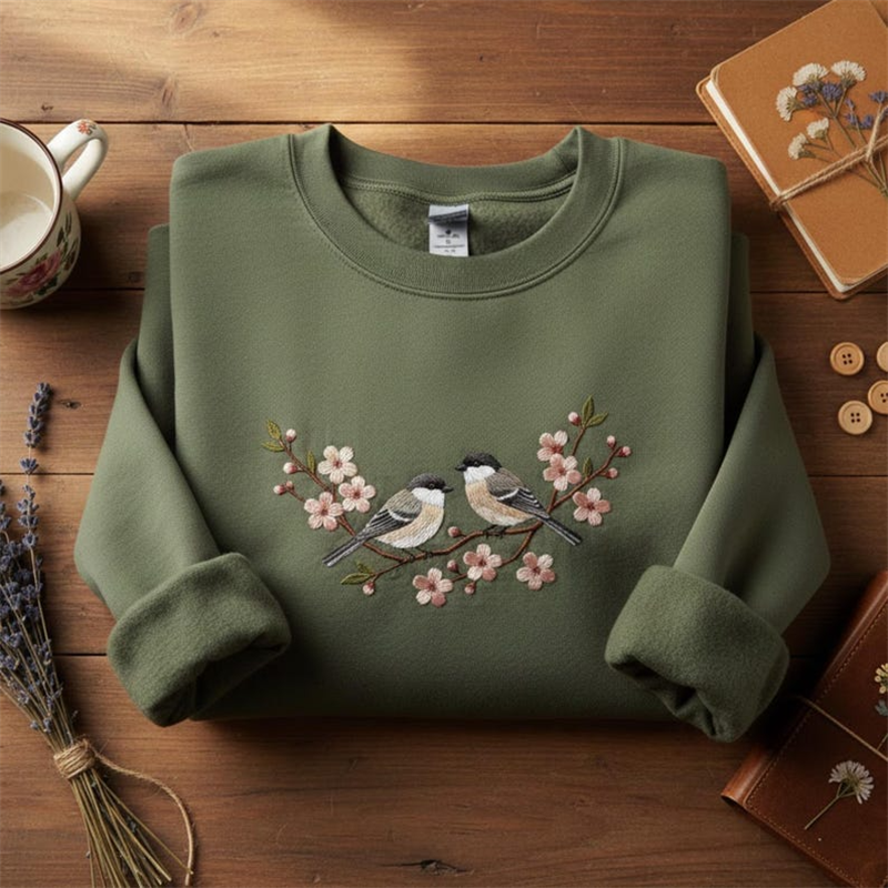 Woodland Birds Embroidered Sweatshirt wearshes