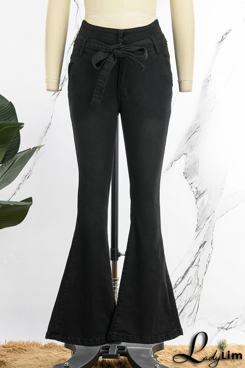 Black Casual Solid Bandage Patchwork High Waist Denim Jeans