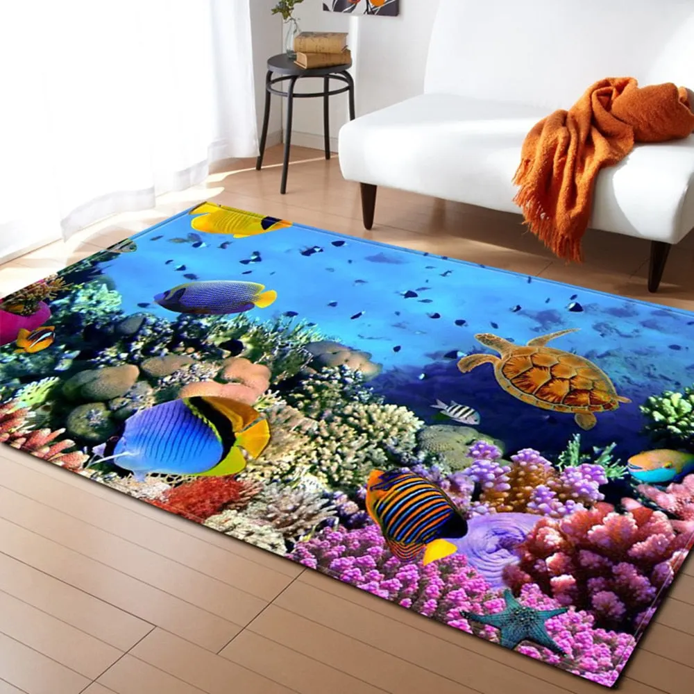 3D underwater world pattern living room coffee table decoration non-slip large carpet bedroom tatami mat children's room carpet