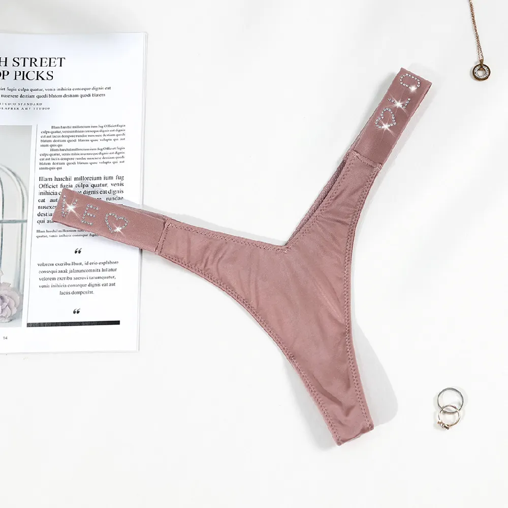Athvotar Athvotar Water Drill English Letter Loose With Sexy Trousers T Trousers Comfortable Ice Silk Thongs Ladies Trousers
