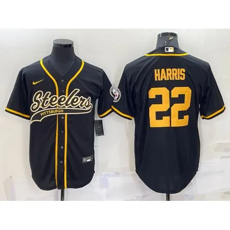Men's Pittsburgh Steelers #22 Najee Harris Black Gold With Patch Cool Base Stitched Baseball Jersey