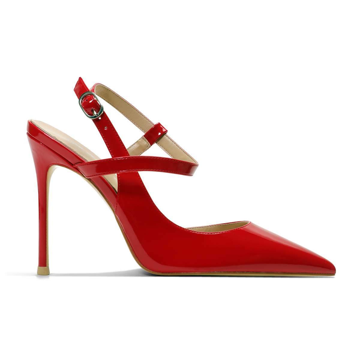 100mm Women Slingback Pumps Ankle Strap Jenlove Stiletto Mid Heel Close Pointed Toe Dress Shoes-MERUMOTE