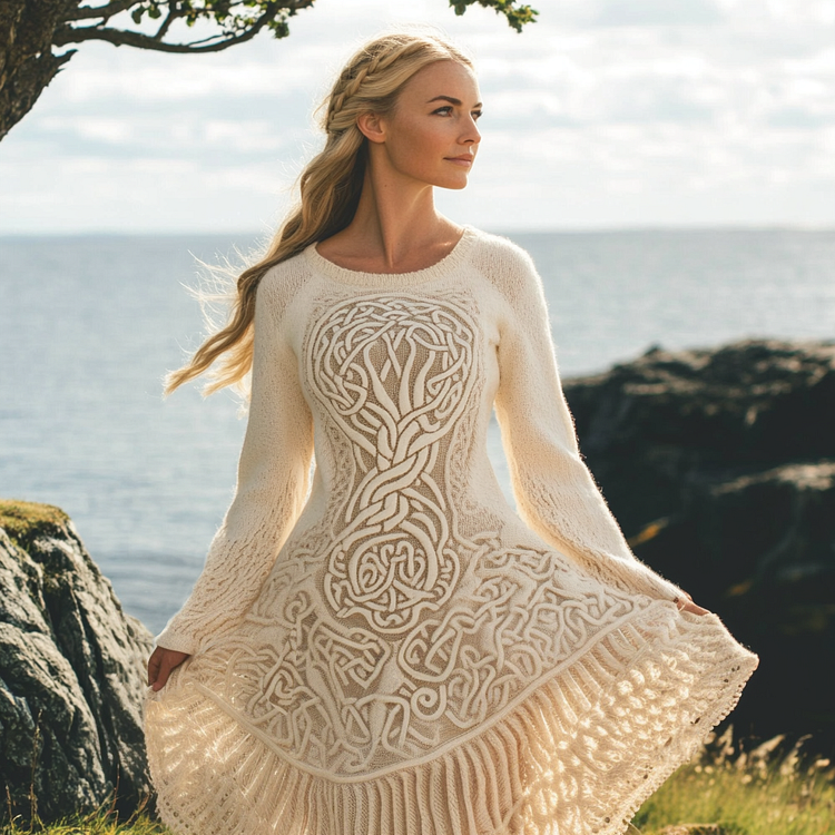 VChics Women's Celtic Knot And Tree Of Life Long Sleeve Sweater Dress