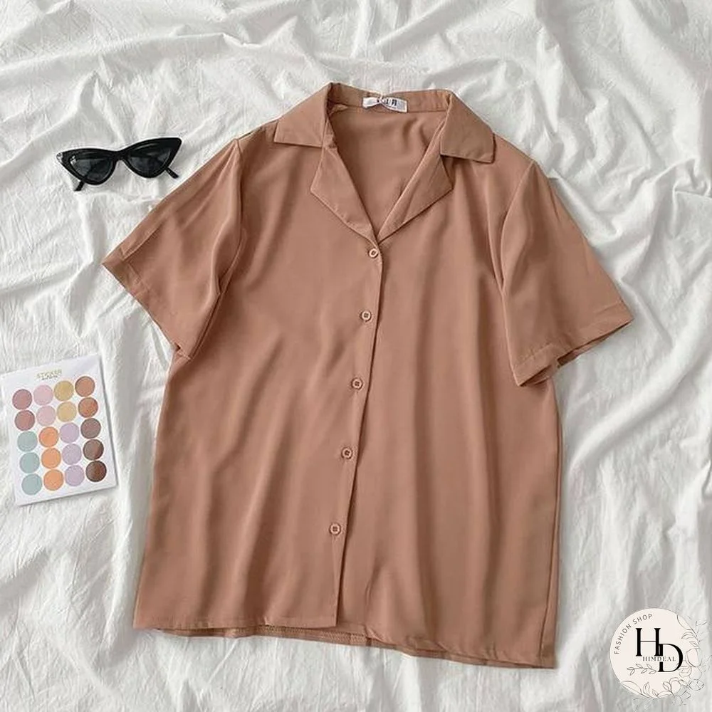 Casual Basic Short Sleeve Blouse Women V-neck Loose Office Formal Shirt Female Fashion Blue Yellow Cardigan Tops