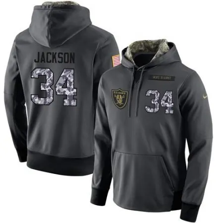 NFL Men's  Oakland Raiders #34 Bo Jackson Stitched Black Anthracite Salute to Service Player Performance Hoodie