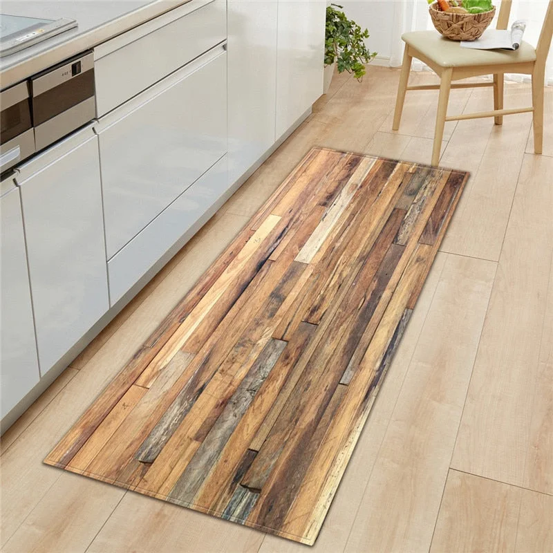 Imitation Wood Grain Kitchen Mat Rectangular Absorbent Entrance Doormat Bathroom Anti-slip Mats Living Room Decoration Floormat