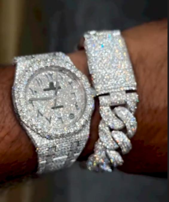 Vessful White Gold Iced Out Watch Silver Crystal Studded Diamond Hiphop Men AP Watch-VESSFUL