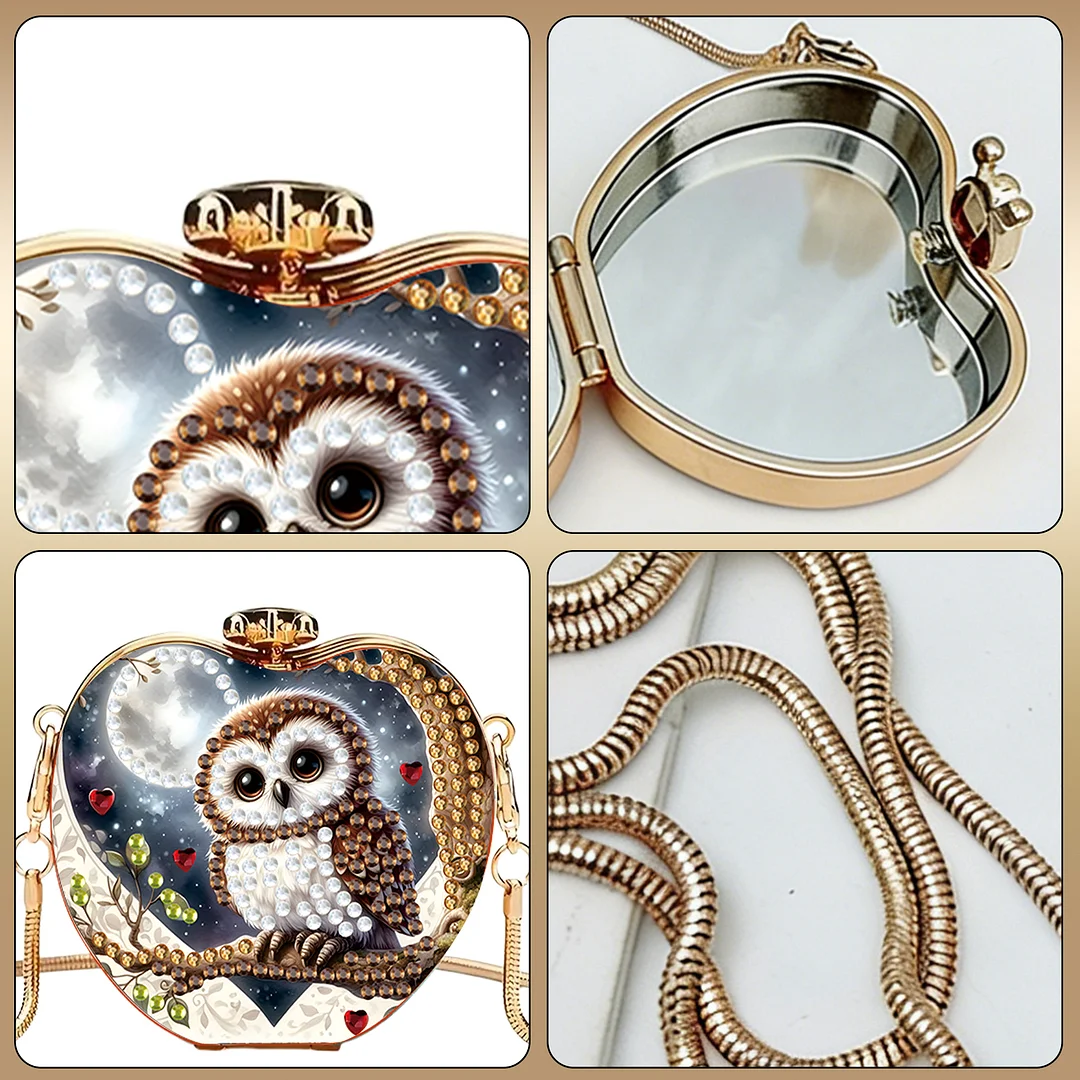 Owl DIY Acrylic Love Diamond Art Painting Card Case Wallet with Chain Small Diamond Painting Crossbody Bag for Adults Women Girls Gift