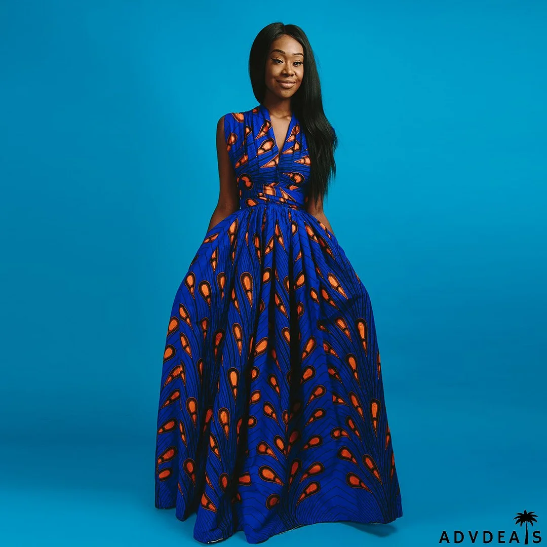 African Women Print Sexy Lace-Up Slit Dress