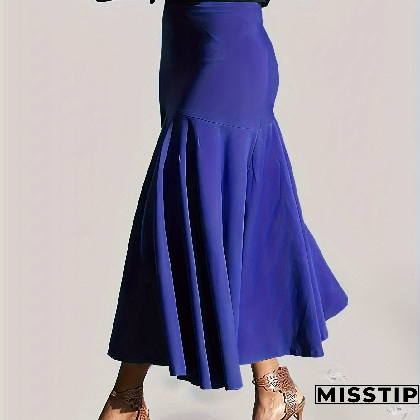 Plus Size Party Skirt, Women's Plus Solid High Rise Non-stretch Maxi Mermaid Skirt