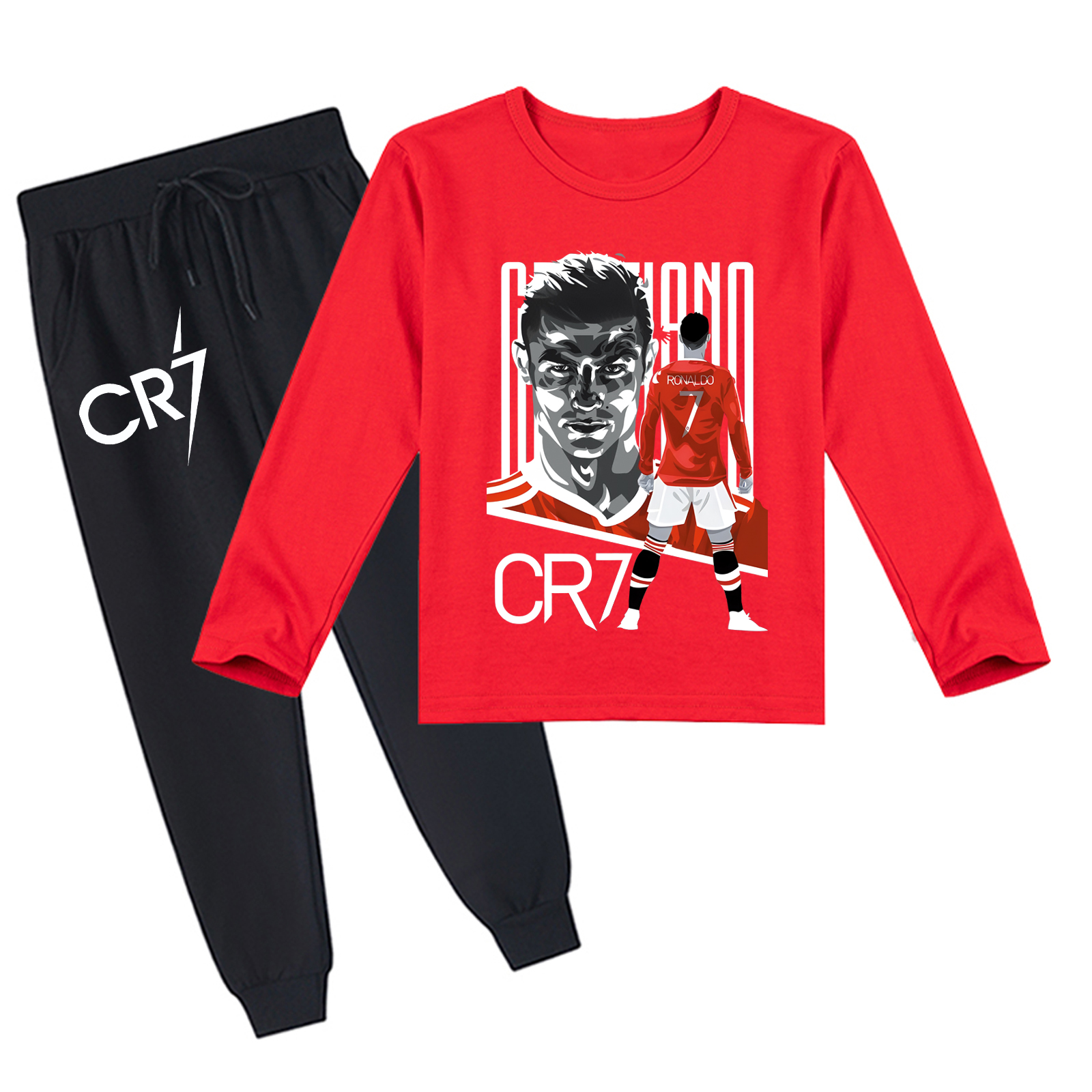 Mayoulove Cristiano Ronaldo Long Sleeve T-Shirt Set for Kids - Unisex Soccer Apparel, Cool Sportswear for Boys  Girls-Mayoulove