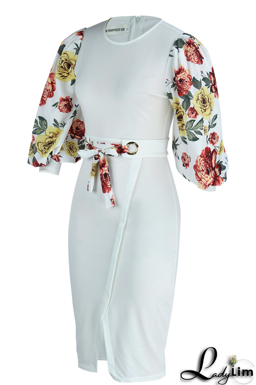 Royal Blue Fashion Print Patchwork O Neck Pencil Skirt Dresses