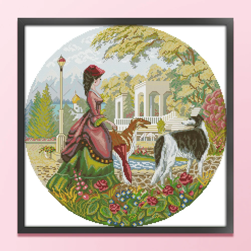 DIY Stamped Cross Stitch 14CT Full Embroidery 44*44cm - Lady And Dog
