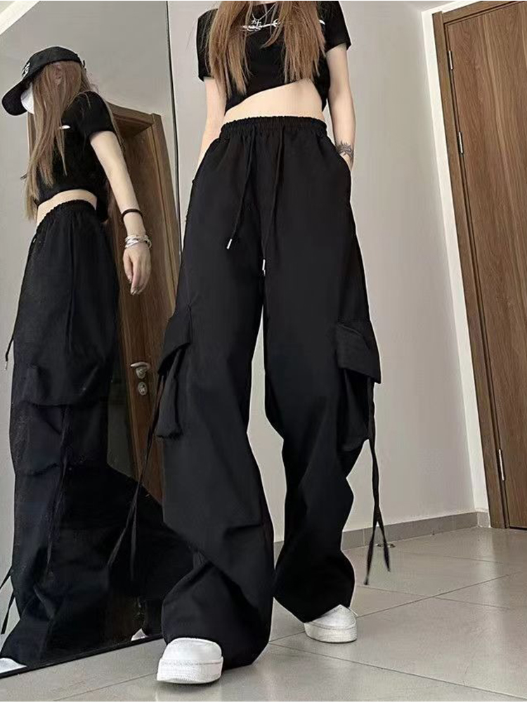 Thoval Women  Cargo Pants High Waist Streetwear Hip Hop Trousers Female Big Pockets Casual Low Waist Drawstring Baggy Sweatpants