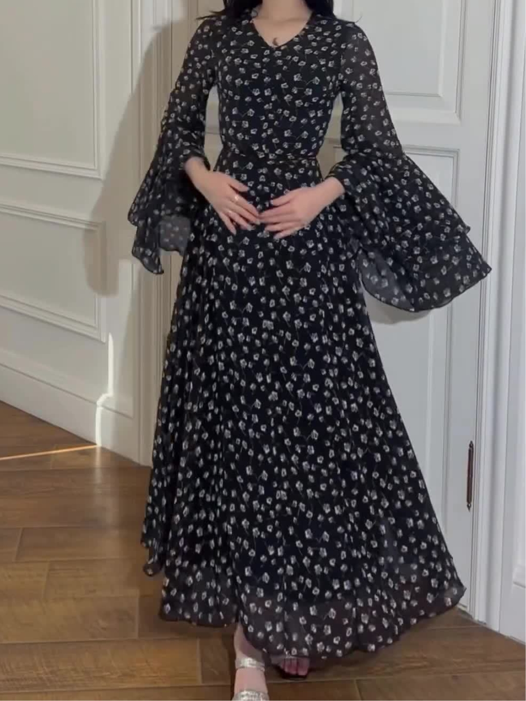Fashion Chiffon Printed Lotus Leaf Sleeve Long Irregular Dress | Oxredo Shop Ramadan Sale