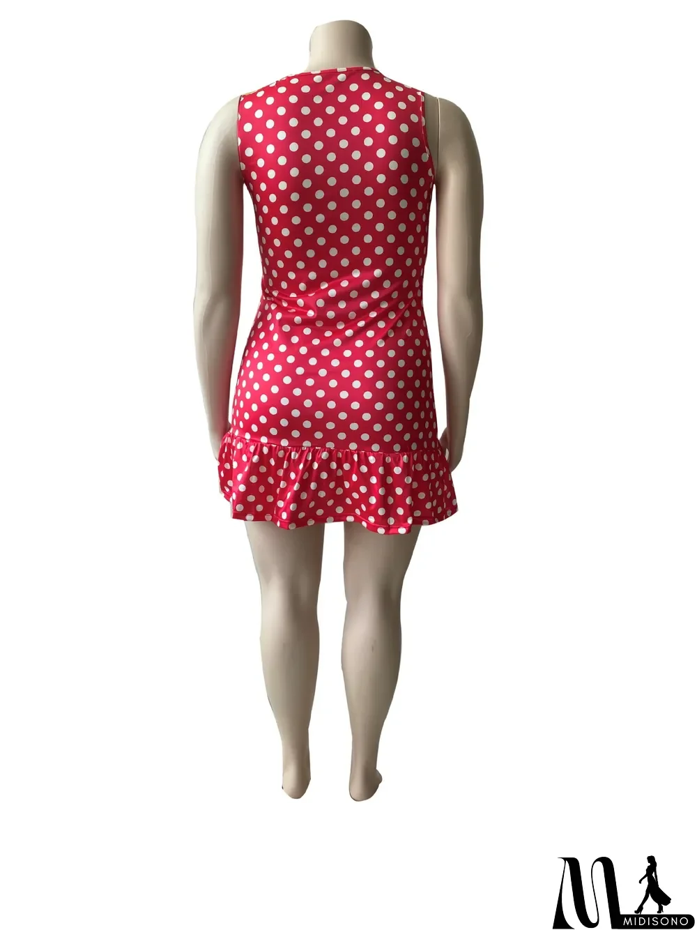 MidiSono - Plus Size Polka Dot Print Sleeveless Mini Dress (Without Belt)