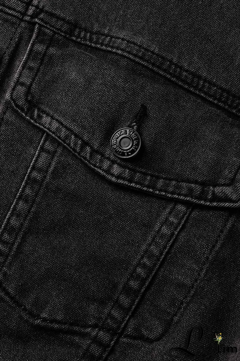 Black Yellow Street Print Make Old Patchwork Buckle Turndown Collar Long Sleeve Straight Denim Jacket