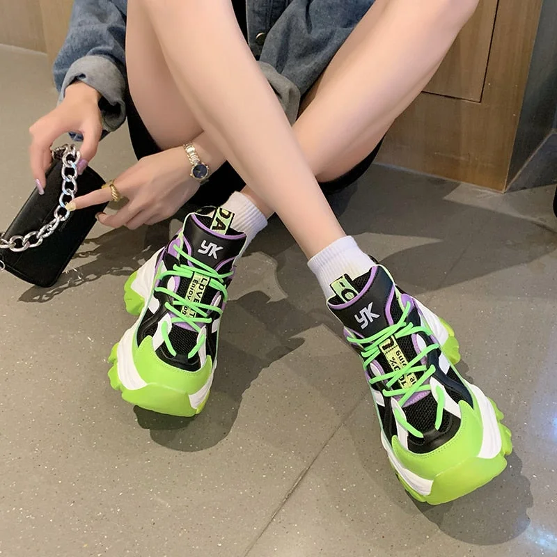 Fashion Blue Sneakers Women Spring 2021 PU Leather Ladies Platform Shoes Height Increasing Fashion Solid Color Chunky Sneakers
