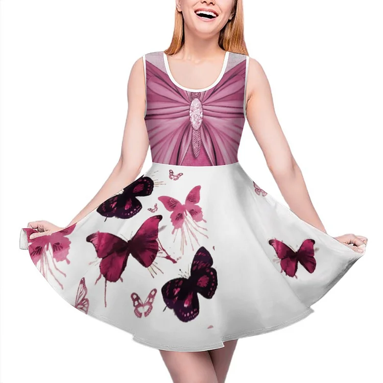 Round Neck Dress Rendering, Butterfly Pink Butterfly, Badge customized, personalized, gift