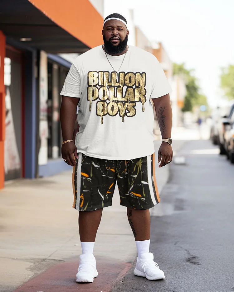 Men's Large Size Street Billion Dollar Boys Splash Ink Color Block Graffiti Short Sleeve Shorts Suit
