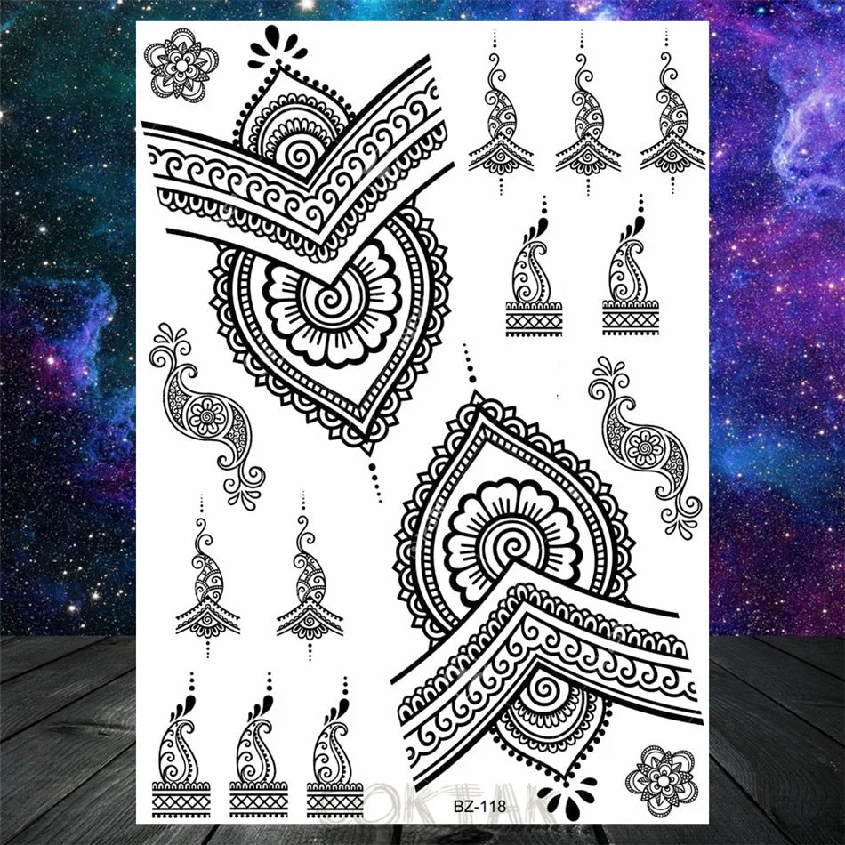 Black Dreamcatcher Temporary Tattoos Sticker For Women Fashion Body Art Back Tatoos Fake Jewelry Mandala Flower Tattoo For Party