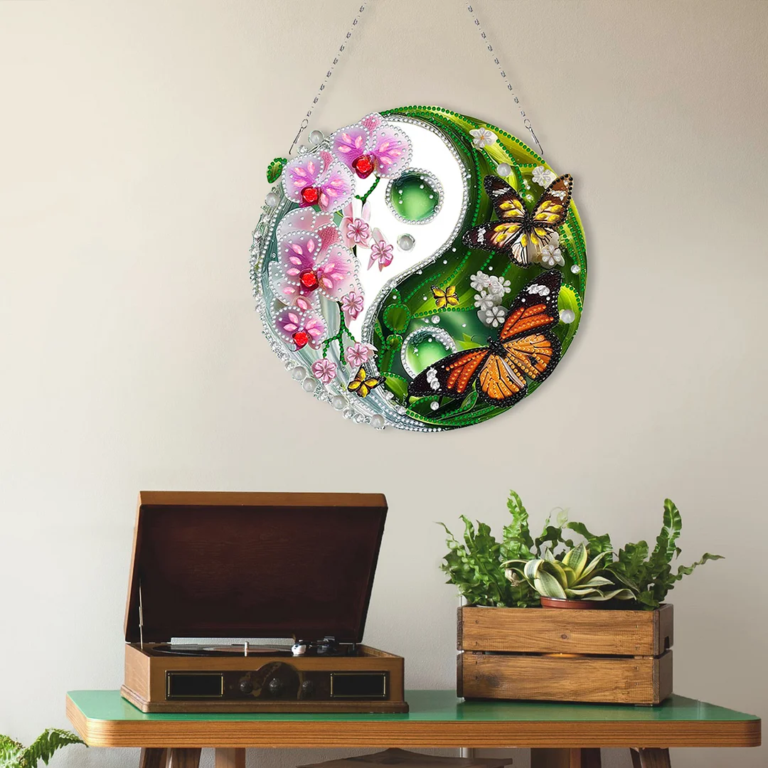 Butterfly Flower Yin Yang 2D Flat DIY Diamond Painting Set Diamond Art Pendant