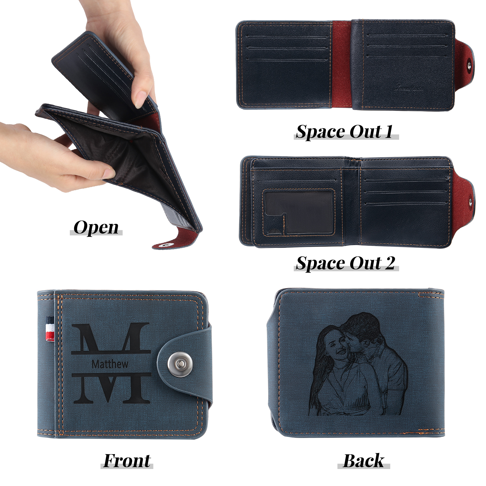 Portefeuille Classique 1 Prénom et Lettre Personnalisés avec Photo Porte-Monnaie Carte