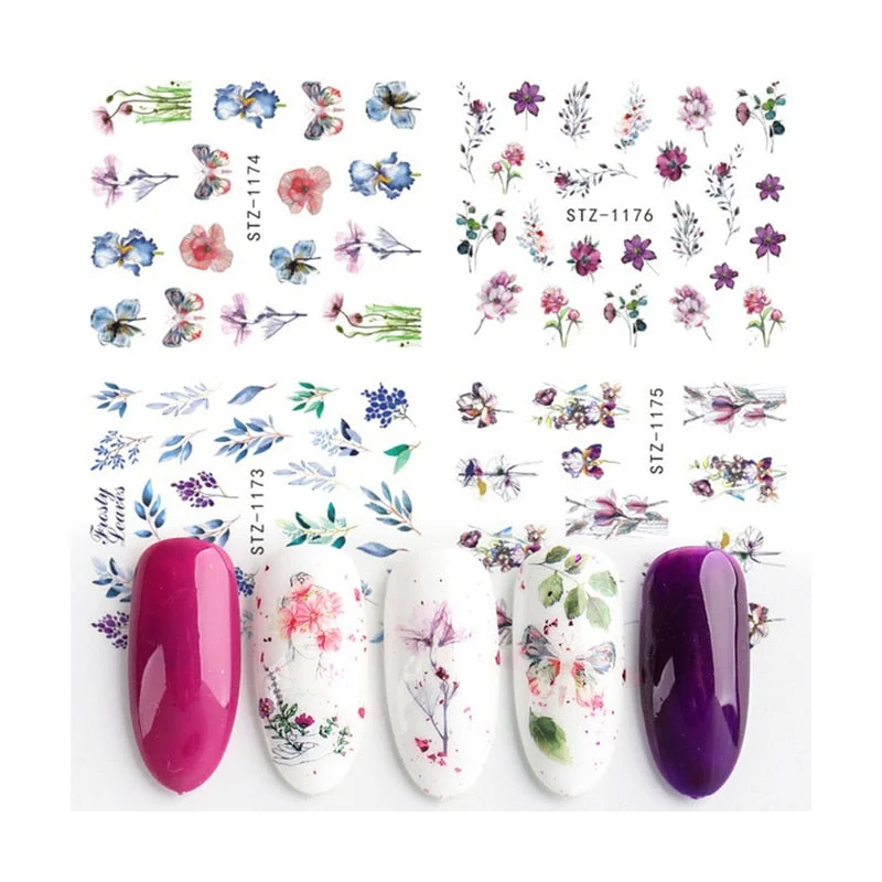 Nail Stickers 4Pcs/Set Water Transfer Summer Dried Flowers Leafs Designs Nail Decal Decoration Tips For Beauty Salons-Nail Inspo