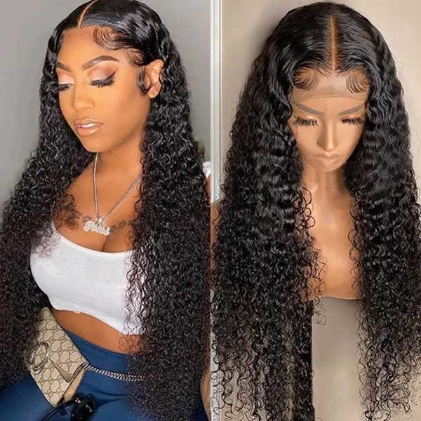 Junoda Closure Wig Kinky Curly Transparent/HD Lace Wig Natural Deep Parting
