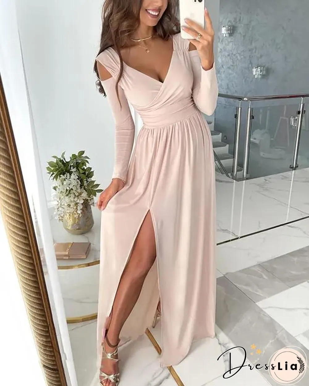 Cold Shoulder Elegant Slit  Full Dress